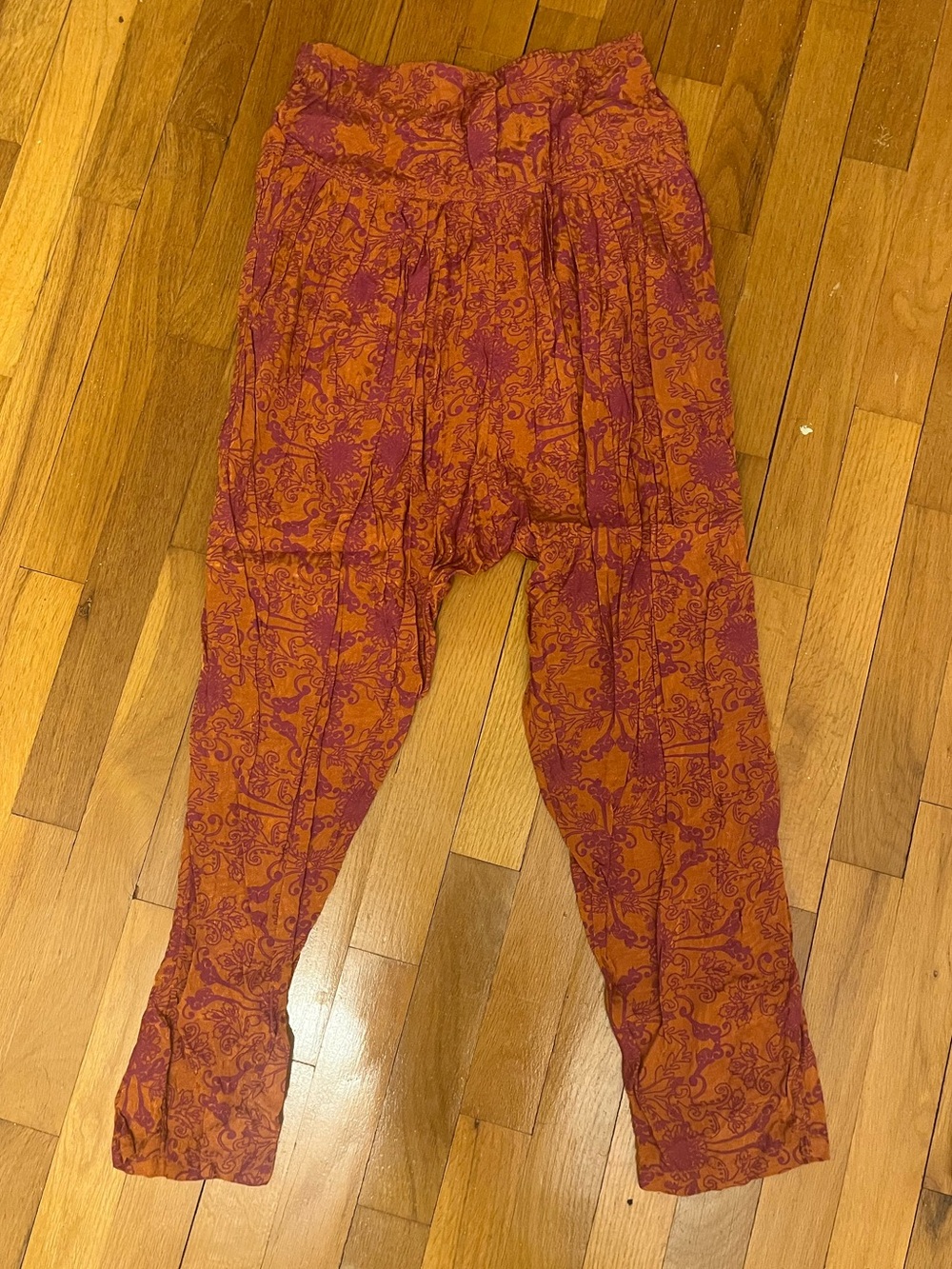 Free People Orange and Burgundy Printed Haram Drop Waist Pants